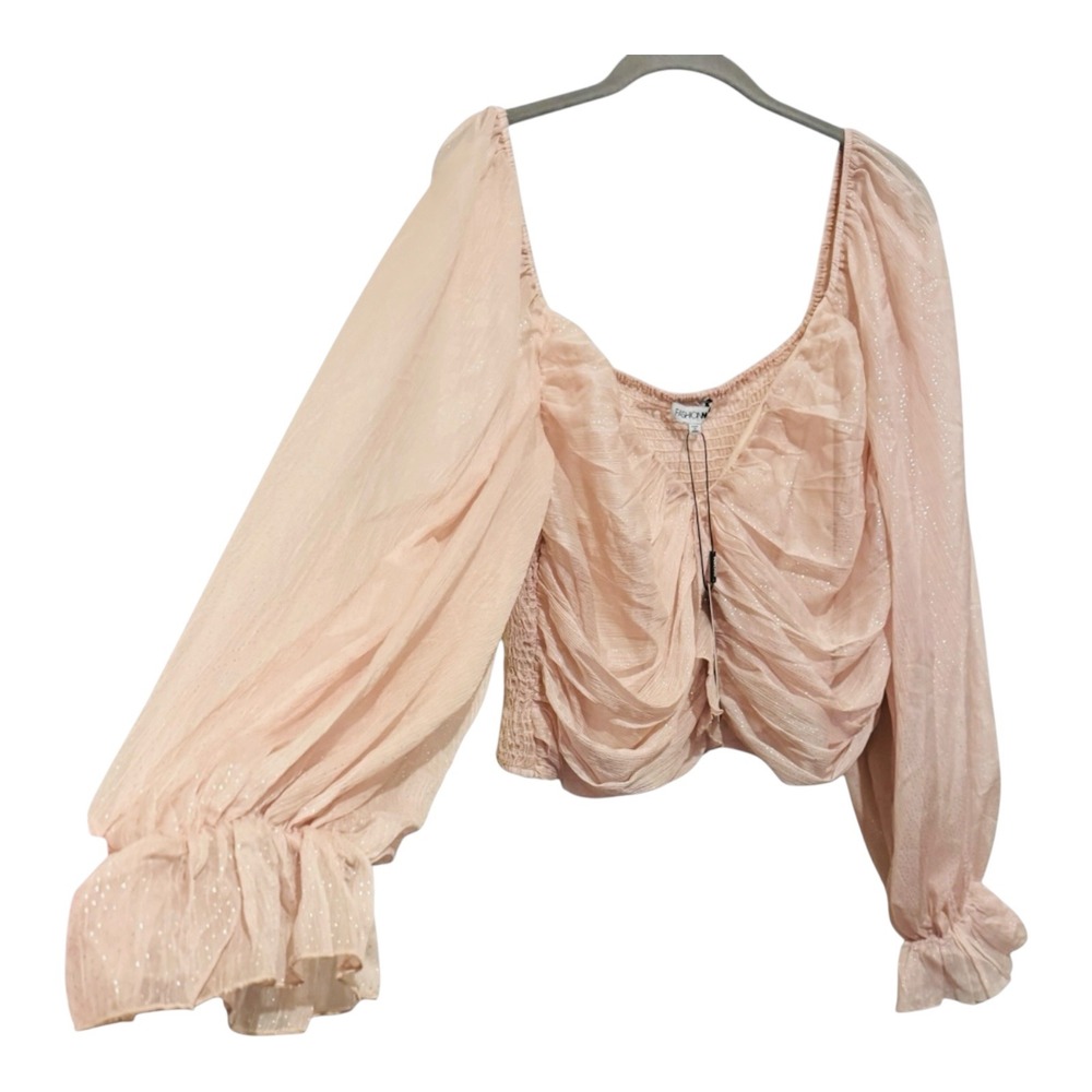 Fashion Nova Cropped Blouse Women 2X Fairy Blush Pink Glitter Sweetest Of All